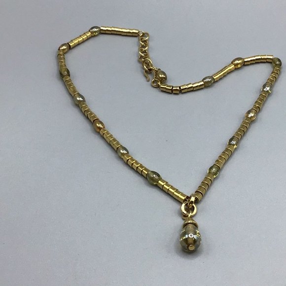 Signed MONET 1990s Gold Tone Necklace Strung On Chain Glass Bead Drop Shaped - Picture 3 of 14